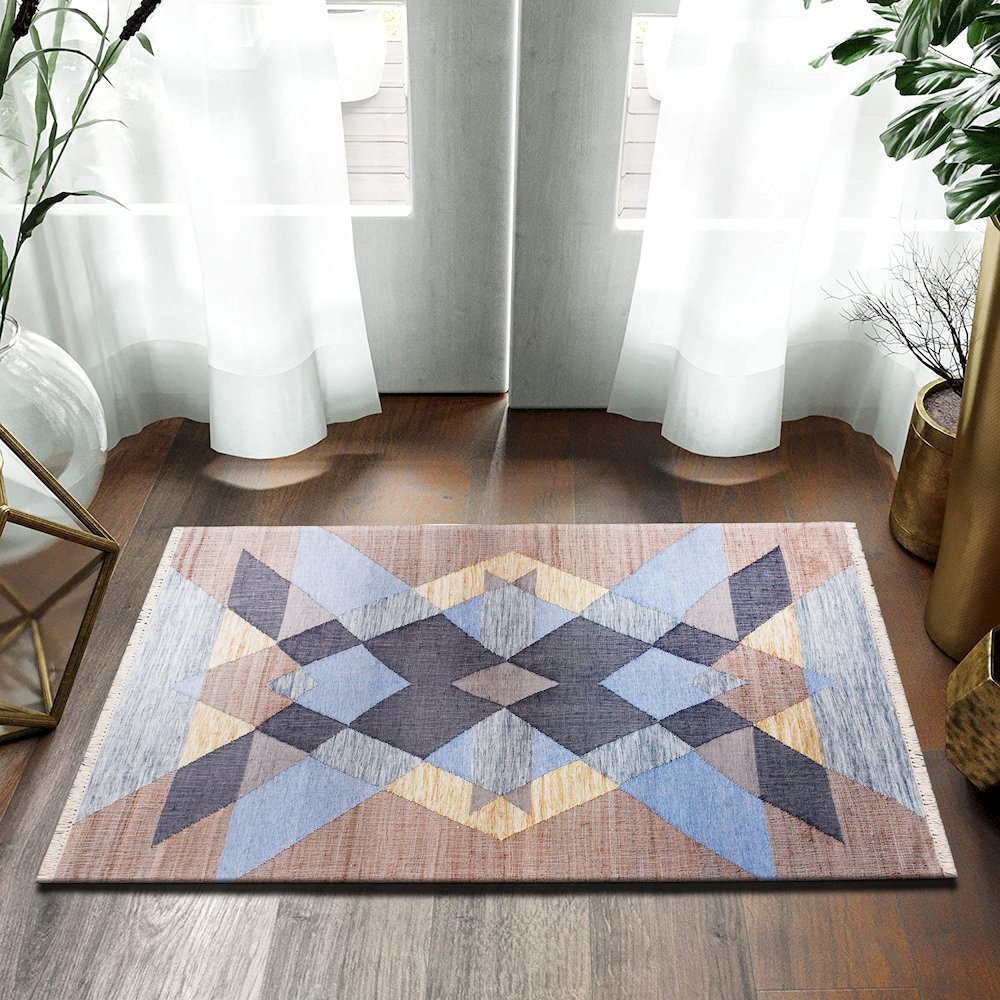 Grounding Geometric Handwoven Jute and Chotton Dhurrie Area Rug. Picture 6