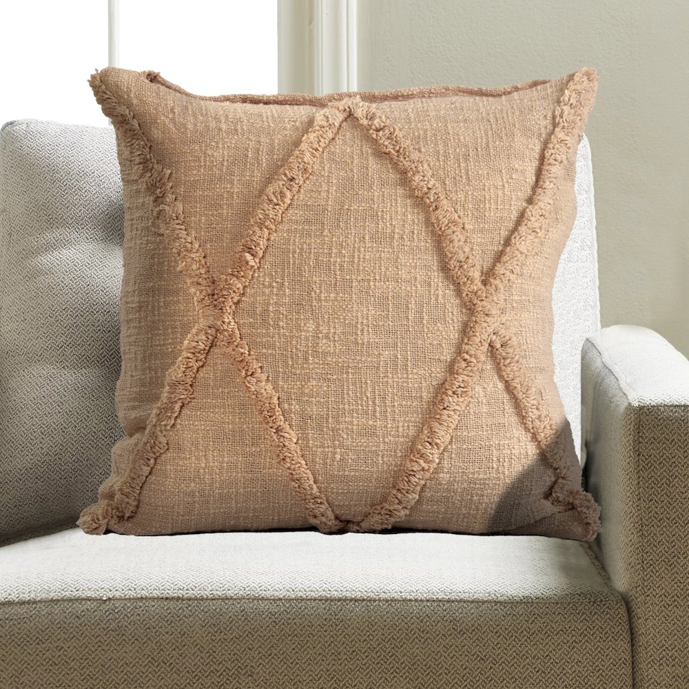 Reese Cotton Pillow Set of 4 in Tan, 18" x 18". Picture 2