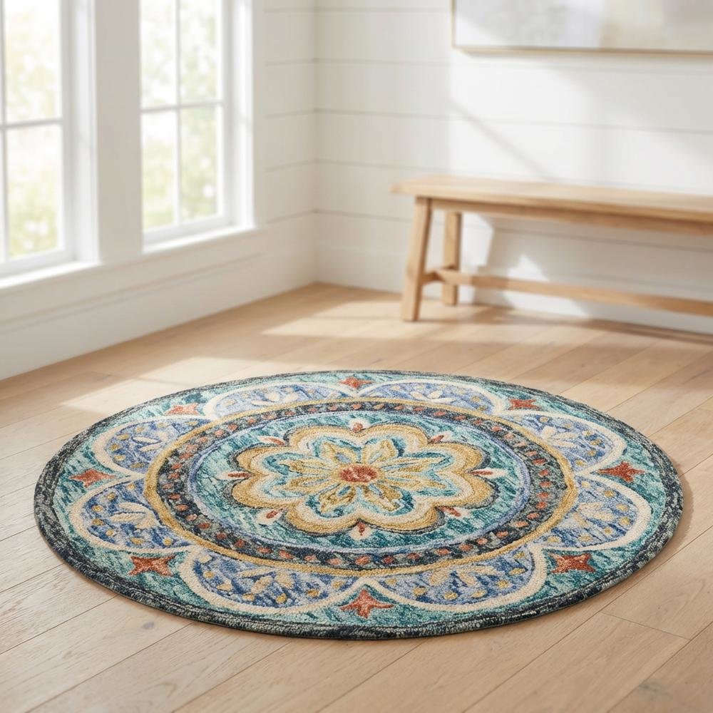 Blue Indoor Round Area Rug With Classic Style And Bright Colors. Picture 2