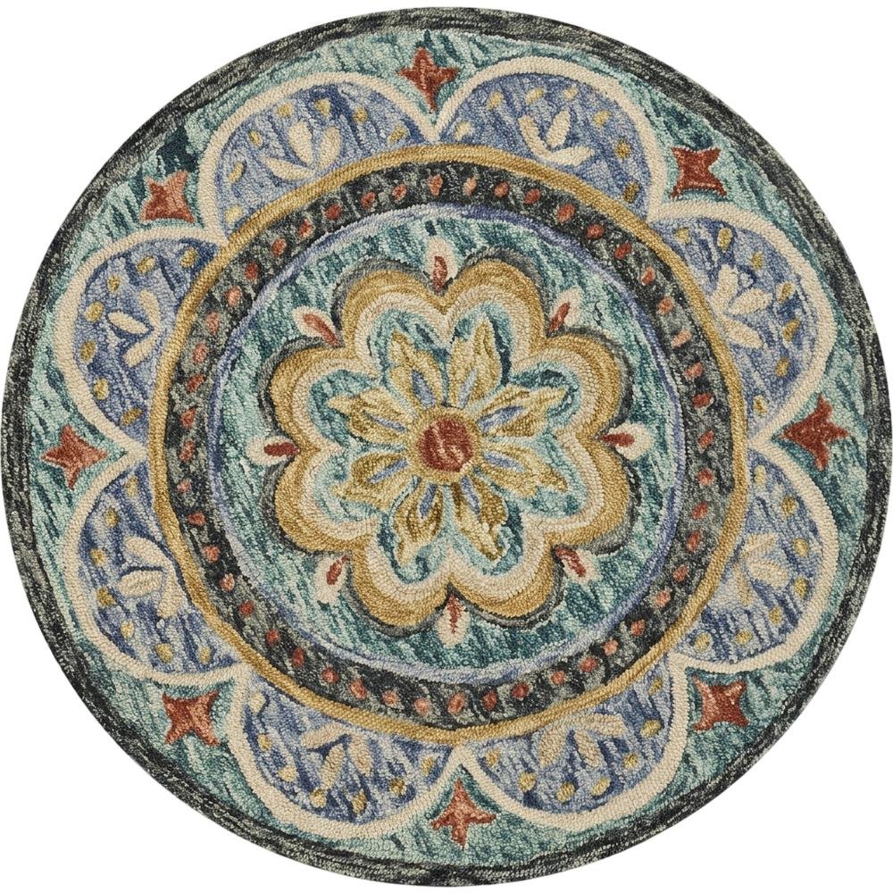 Blue Indoor Round Area Rug With Classic Style And Bright Colors. Picture 4