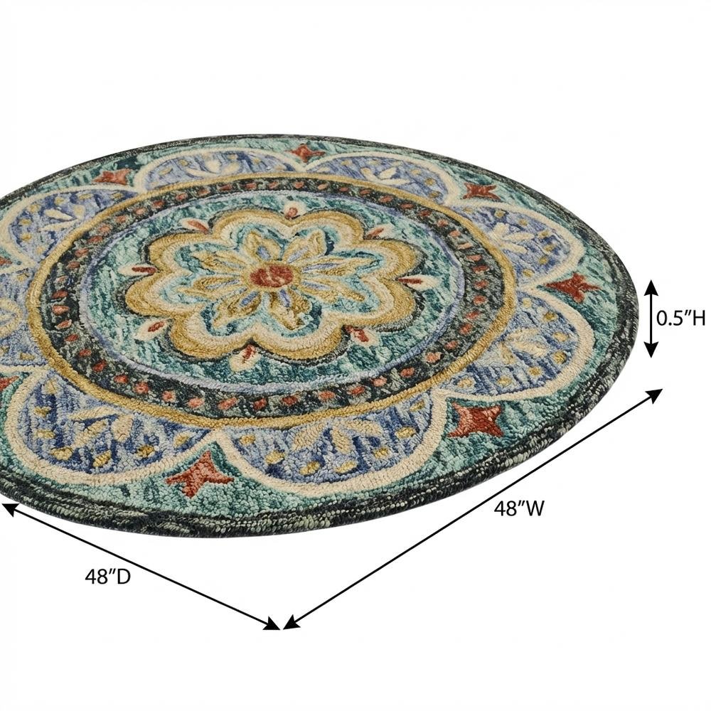 Blue Indoor Round Area Rug With Classic Style And Bright Colors. Picture 7