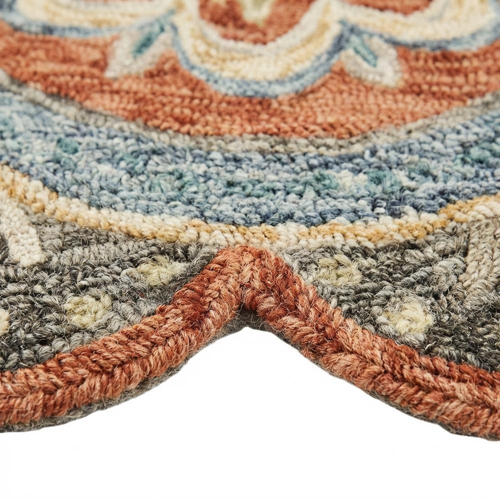 Multicolored Orange Round Indoor Area Rug With Classic Style. Picture 6