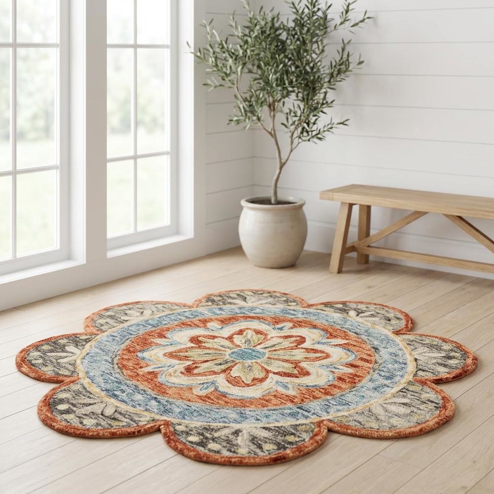 Orange Indoor Area Rug - 6' Round Classic Pattern For Living Room. Picture 2