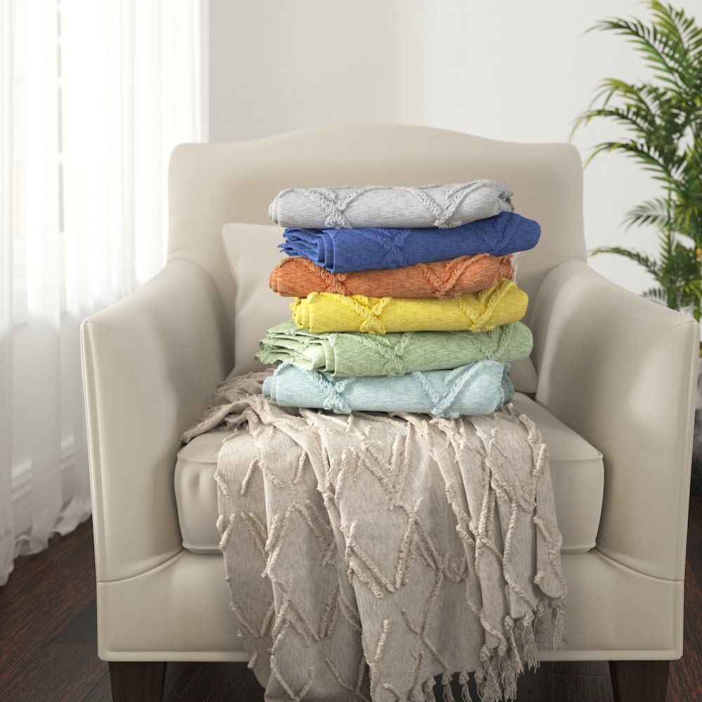 Cream Solid All-Natural Cotton Throw Blanket. Picture 7