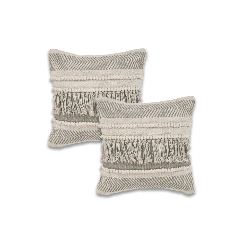 Ox Bay Beige Striped All-Natural Cotton Square 2 Piece Pillow Cover Set. Picture 1