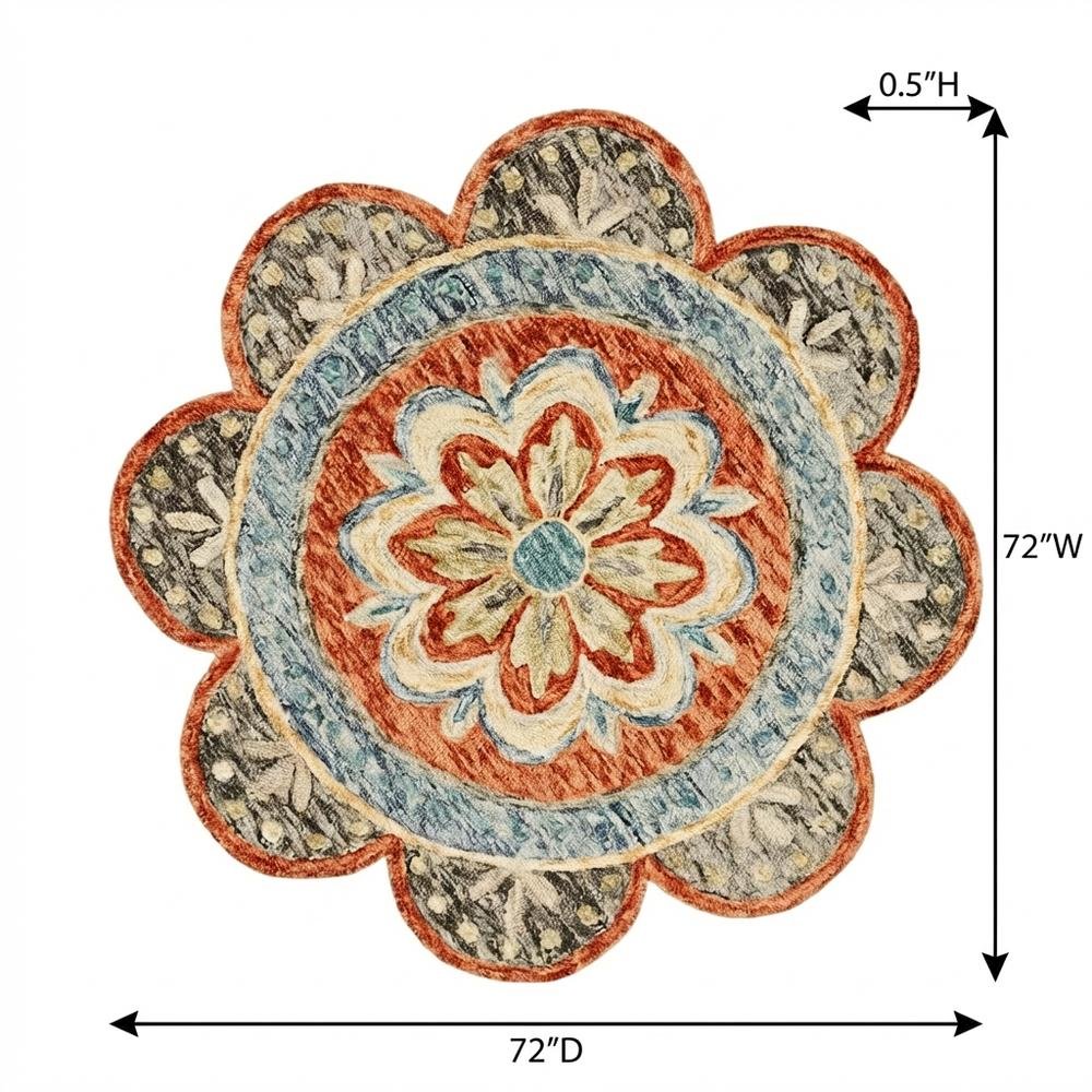 Orange Indoor Area Rug - 6' Round Classic Pattern For Living Room. Picture 7