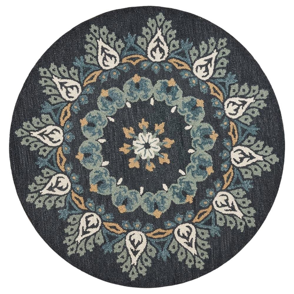 Round Indoor Area Rug In Black, Transitional Style For Modern Decor. Picture 4