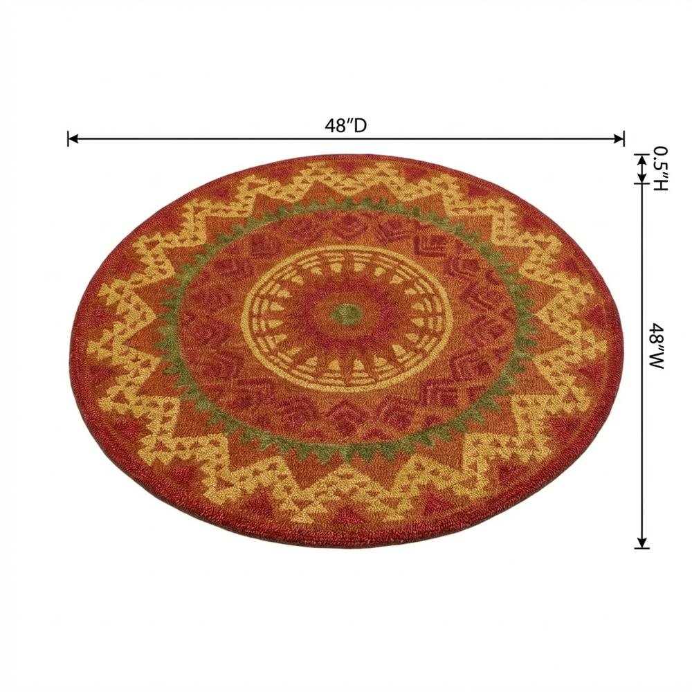 Orange/Red Round Indoor Area Rug With Transitional Style, 4-Foot Diameter. Picture 7