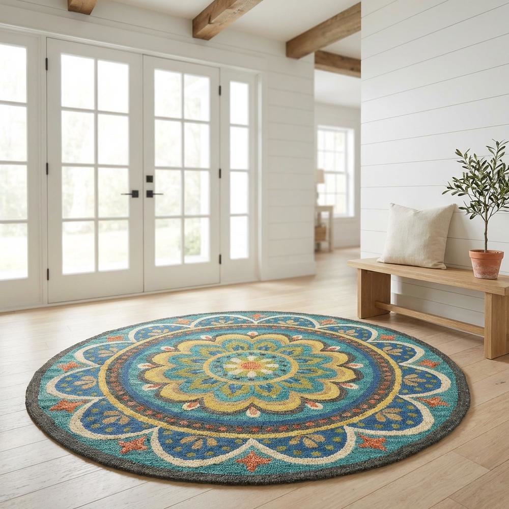 Blue Indoor Area Rug With Bohemian Design And Multicolored Pattern. Picture 2