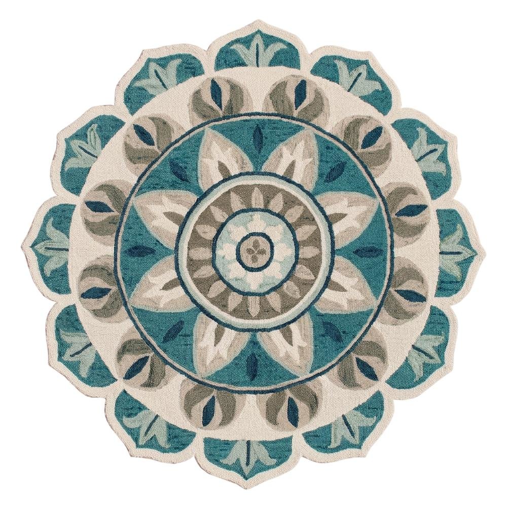 Blue Indoor Area Rug With Bohemian Design, 4-Foot Round Shape. Picture 4