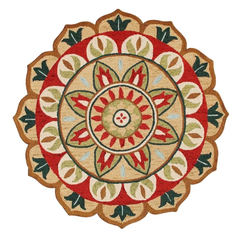 Bohemian Indoor Area Rug In Red And Green, Round Style, 4 Feet. Picture 4