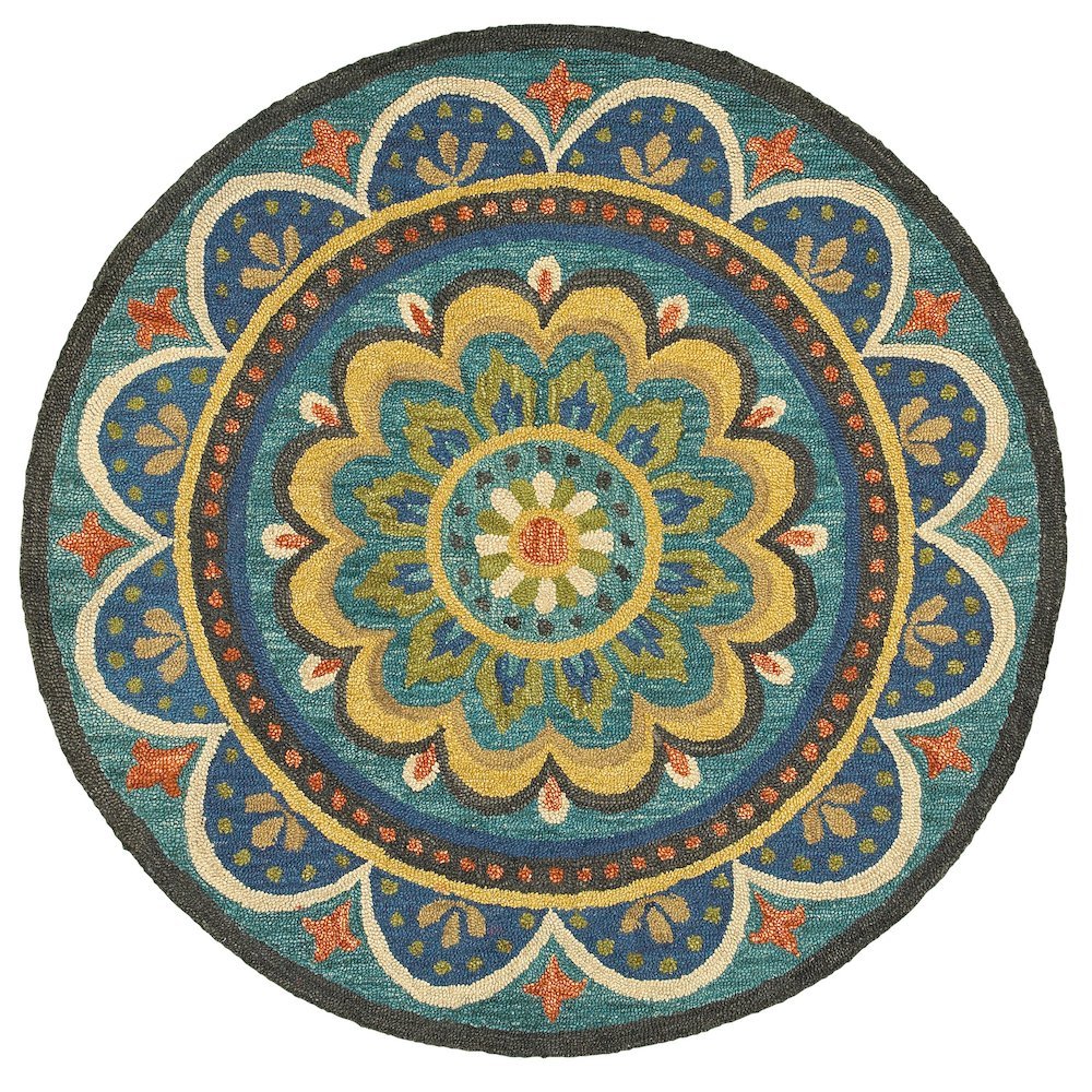 Blue Indoor Area Rug With Bohemian Design And Multicolored Pattern. Picture 1