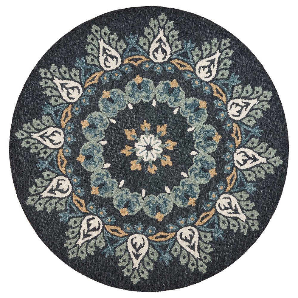 Round Indoor Area Rug In Black, Transitional Style For Modern Decor. Picture 1