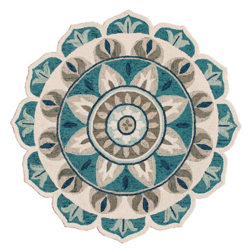 Blue Indoor Area Rug With Bohemian Design, 4-Foot Round Shape. Picture 1