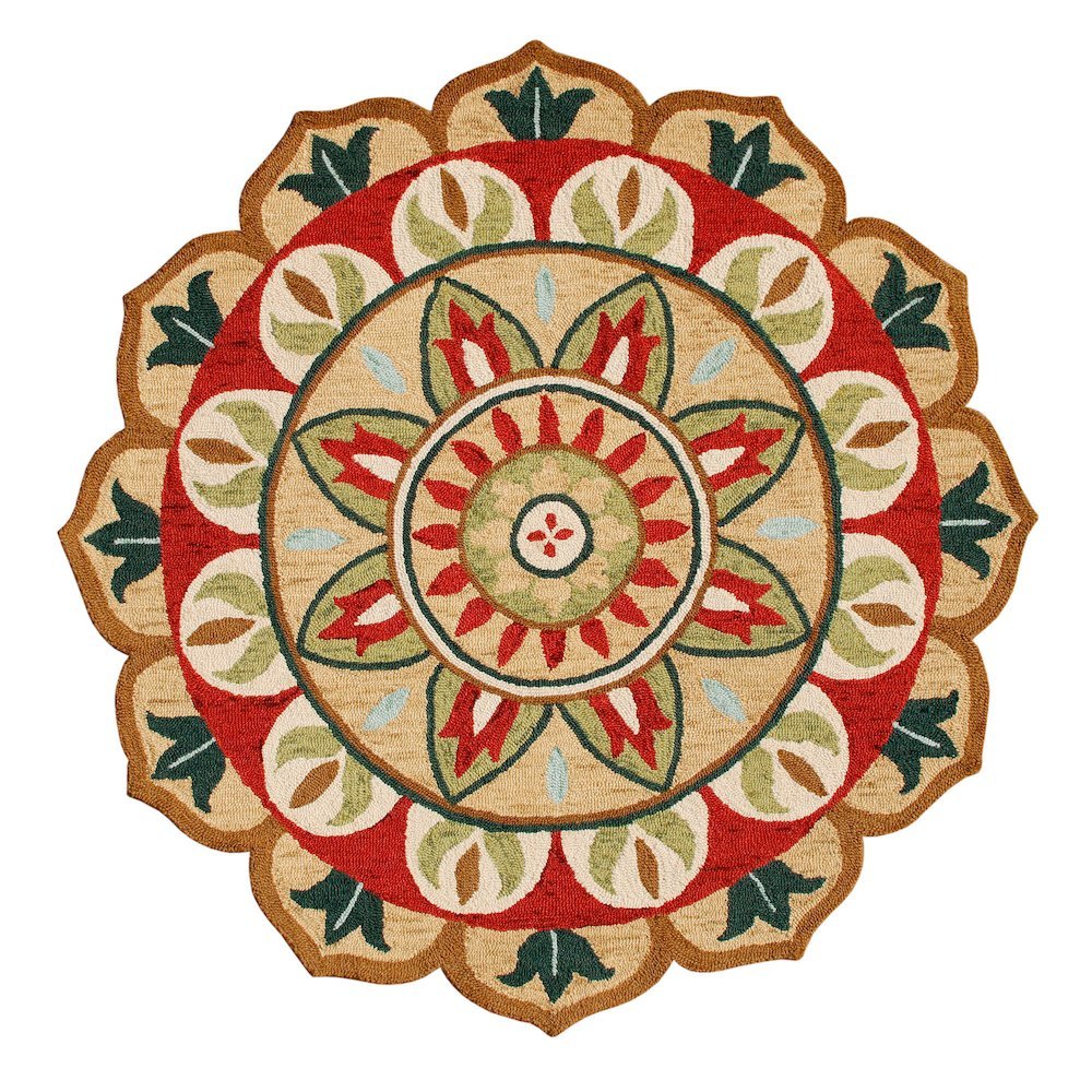 Bohemian Indoor Area Rug In Red And Green, Round Style, 4 Feet. Picture 1