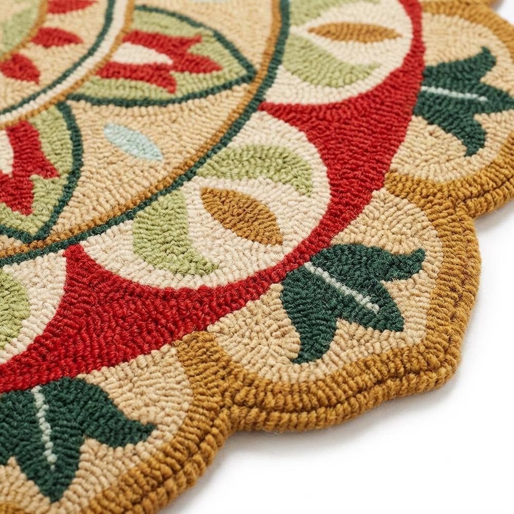 Bohemian Indoor Area Rug In Red And Green, Round Style, 4 Feet. Picture 5