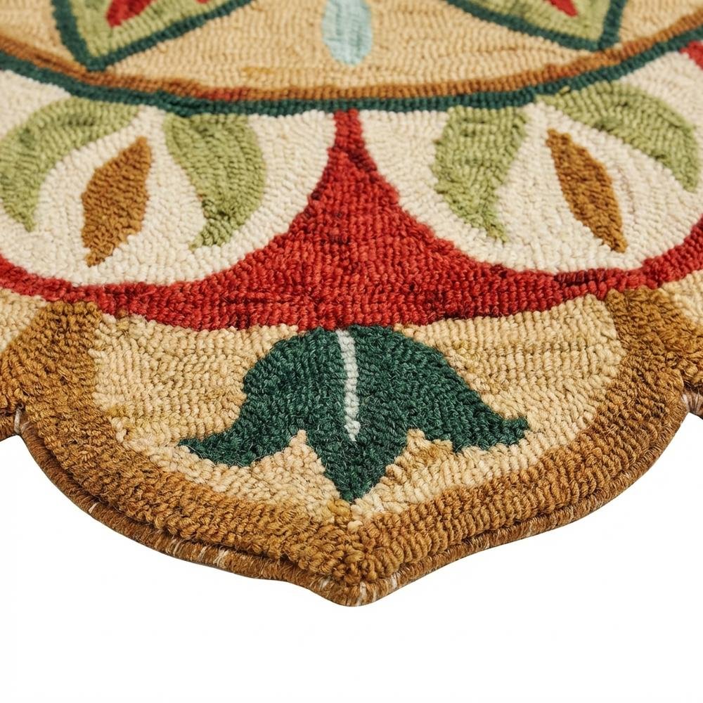 Bohemian Indoor Area Rug In Red And Green, Round Style, 4 Feet. Picture 6