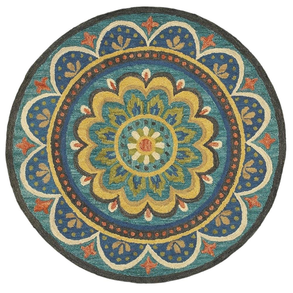 Blue Indoor Area Rug With Bohemian Design And Multicolored Pattern. Picture 4
