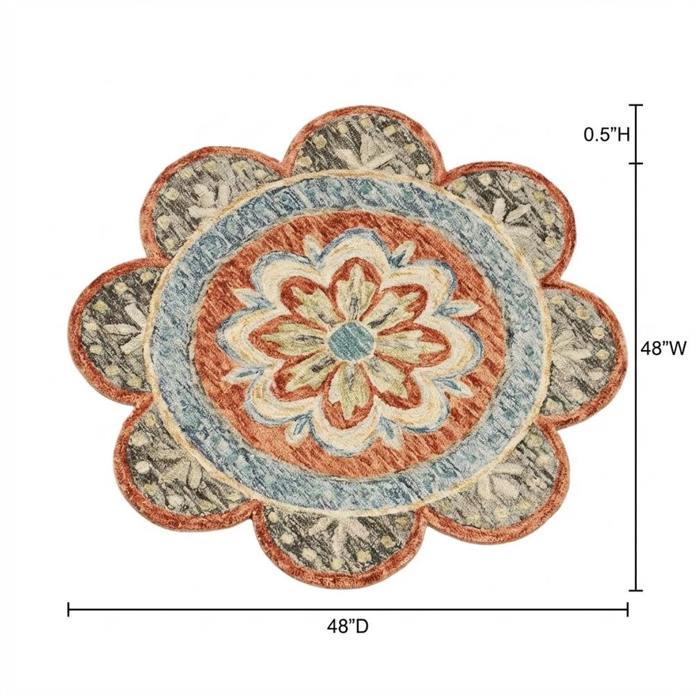 Multicolored Orange Round Indoor Area Rug With Classic Style. Picture 7