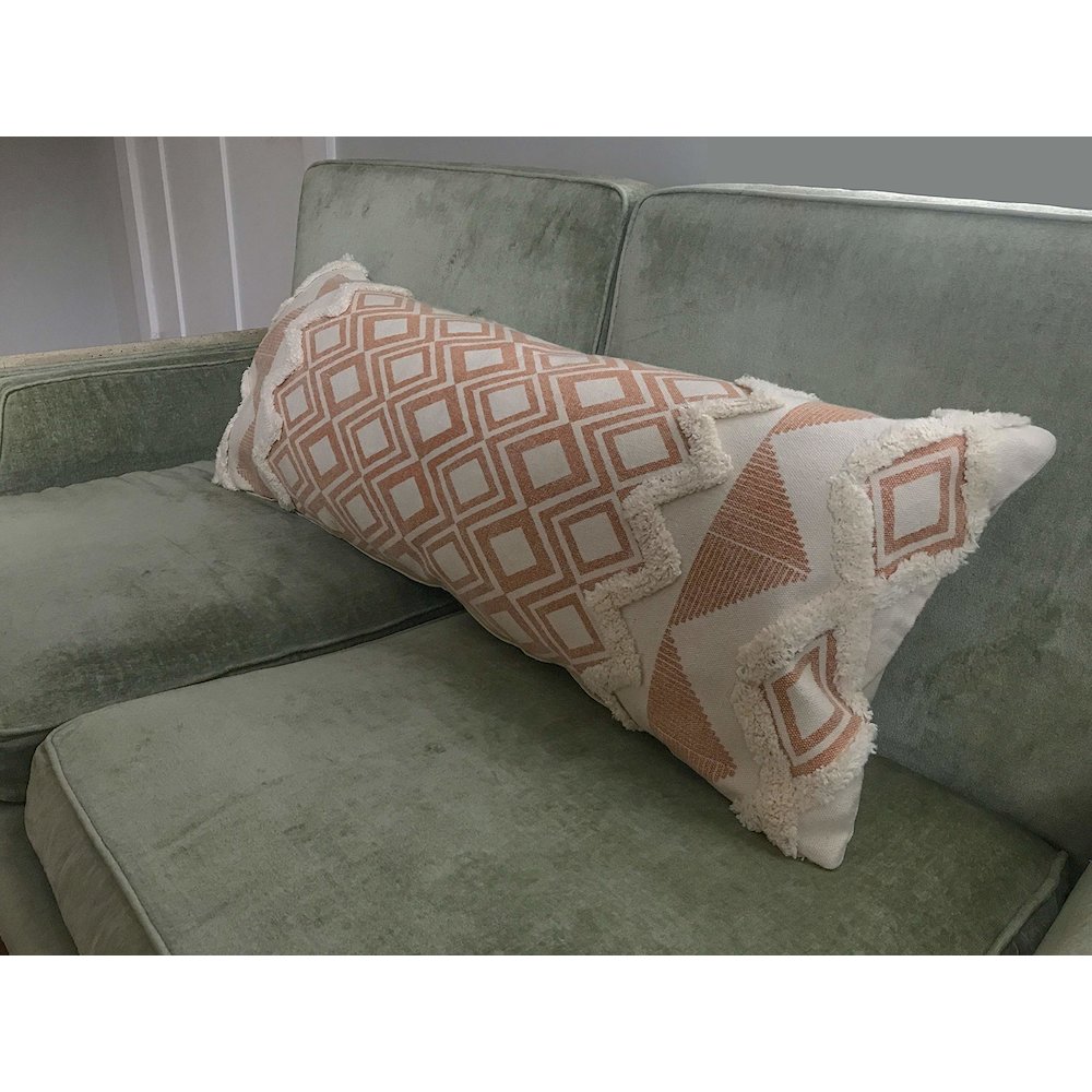 Geometric Burnt Orange and Cream Throw Pillow. Picture 9