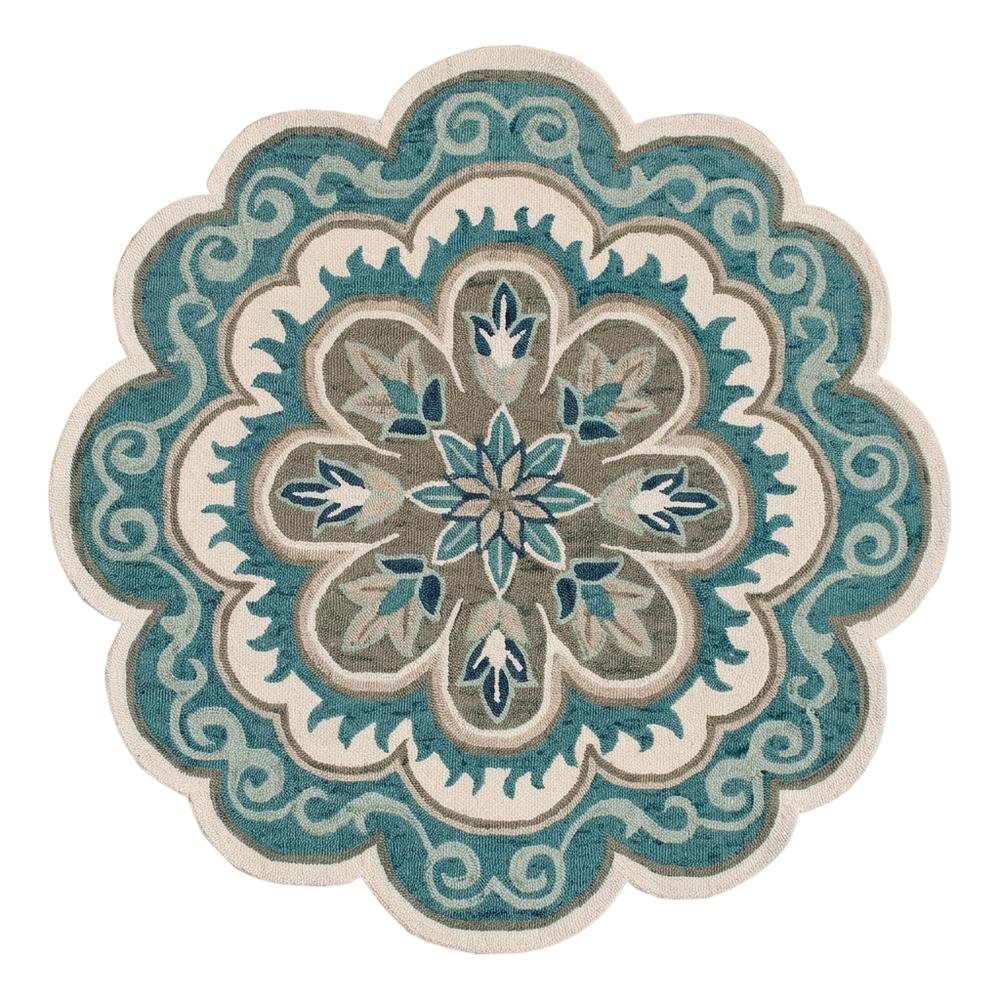 Blue Round Indoor Area Rug With Bohemian Style And Spot Clean Durability. Picture 4