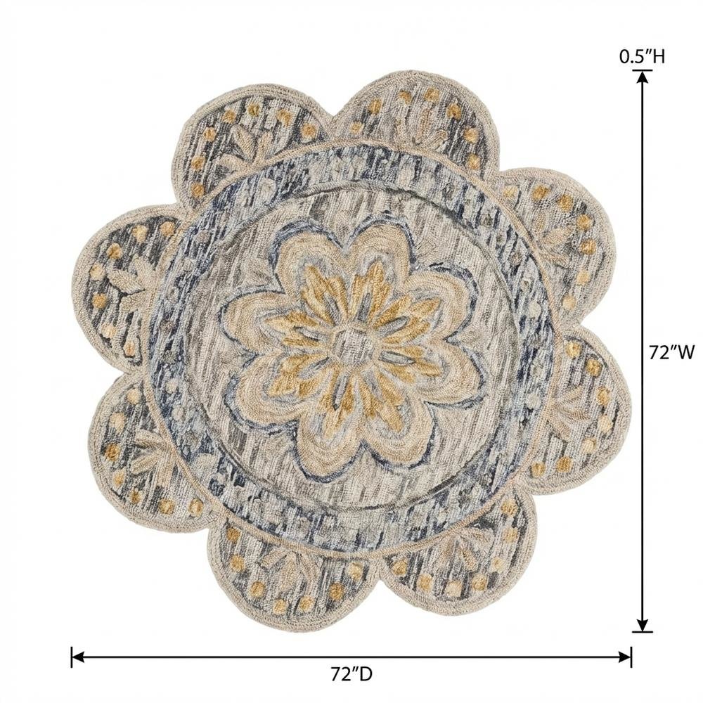Gray Indoor Round Area Rug With Classic Design For Living Room. Picture 7