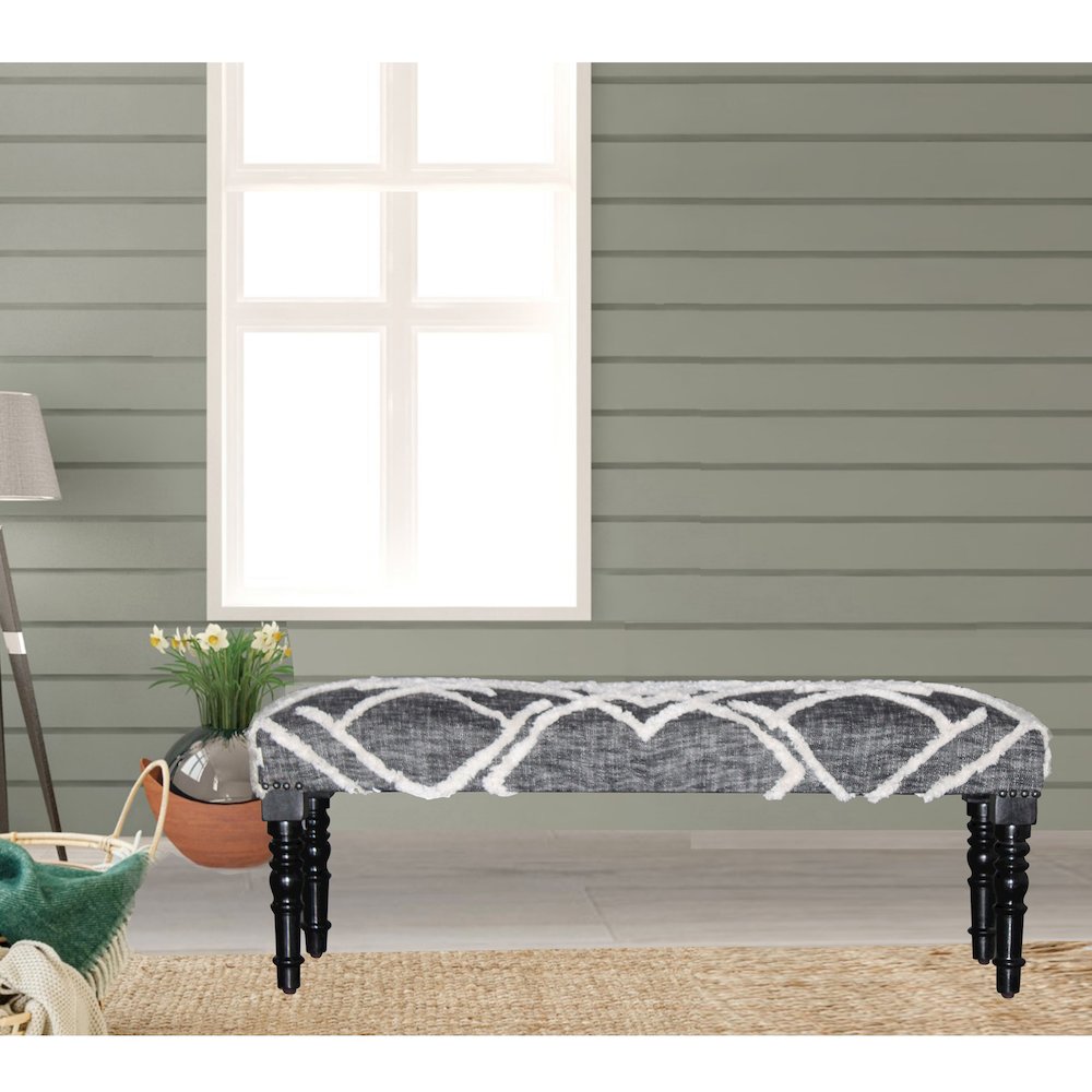 Alexei Accent Bench Painted Black Finish in Black/White, 47" L x 16" W x 18" H. Picture 7