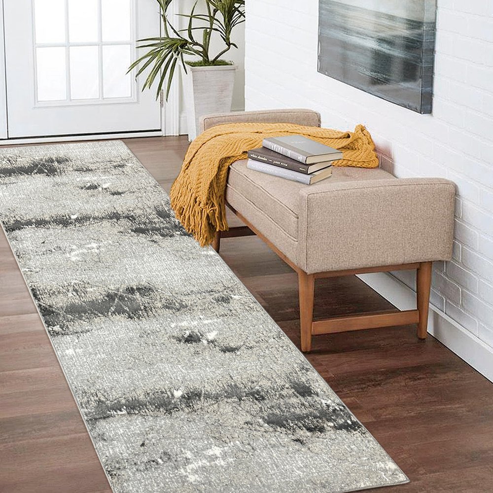 Antalya Durable Performance Area Rug Indoor in Beige/Gray, 2'6" x 8'. Picture 2