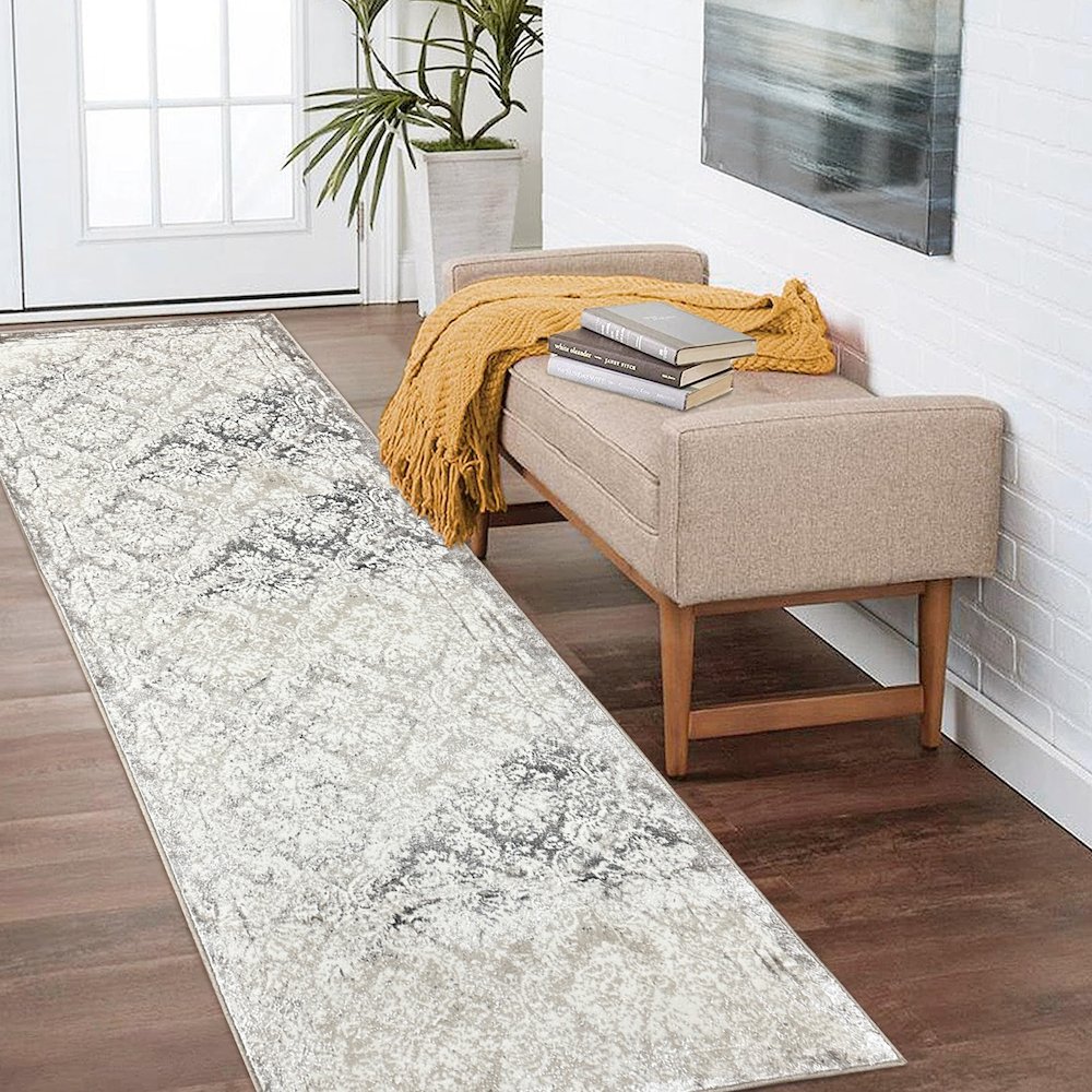 Antalya Durable Performance Area Rug Indoor in Beige/Cream, 2'6" x 8'. Picture 2