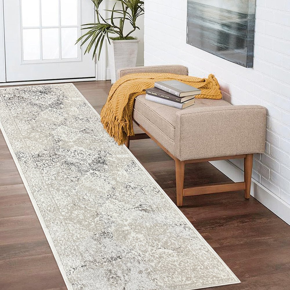 Antalya Durable Performance Area Rug Indoor in Beige/Cream, 2'6" x 8'. Picture 2