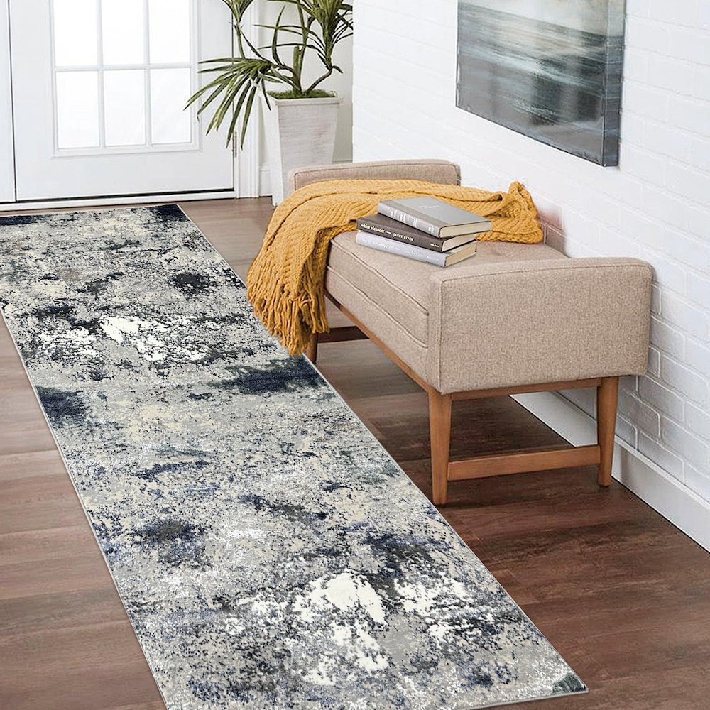 Antalya Durable Performance Area Rug Indoor in Gray/Green, 2'6" x 8'. Picture 2