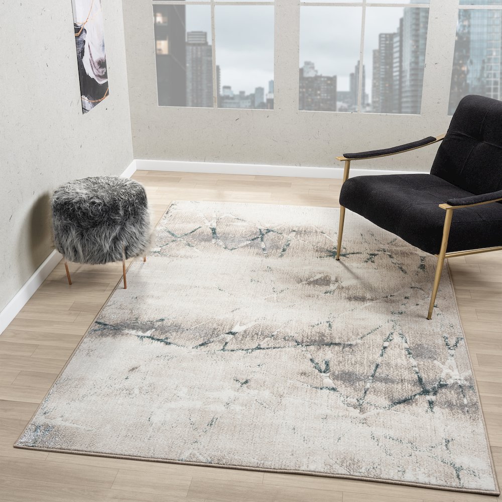 Antalya Durable Performance Area Rug Indoor in Beige/Blue, 2' x 3'. Picture 2