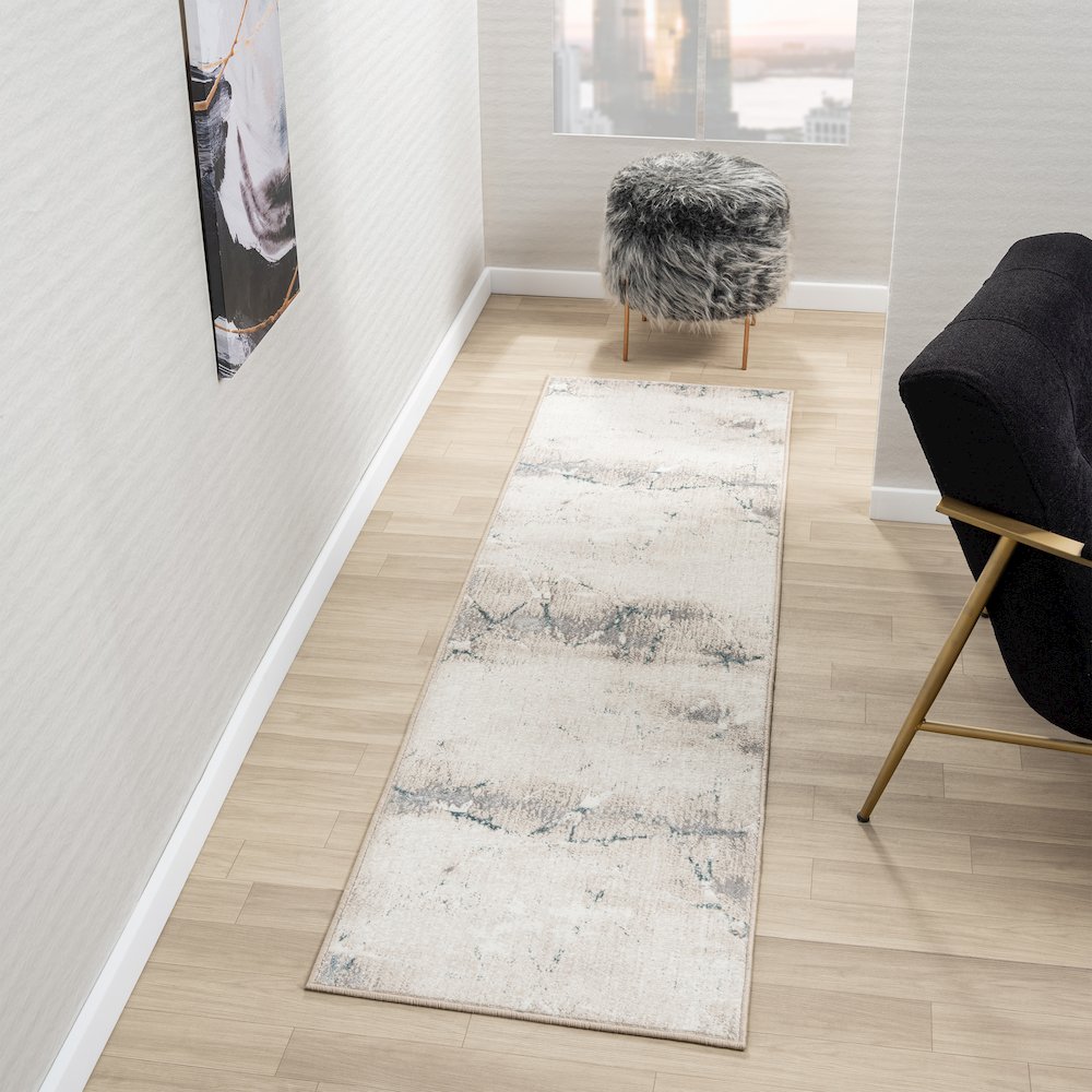 Antalya Durable Performance Area Rug Indoor in Beige/Blue, 2' x 7'. Picture 2