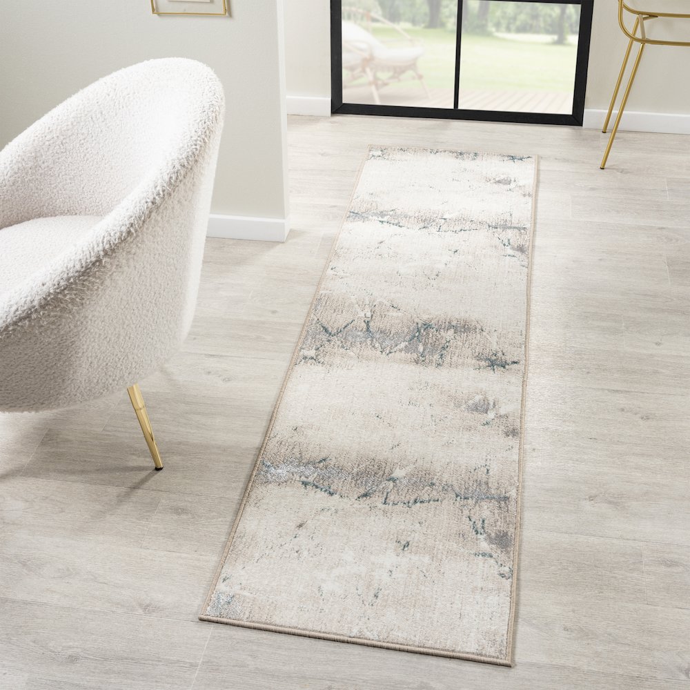Antalya Durable Performance Area Rug Indoor in Beige/Blue, 2' x 7'. Picture 8