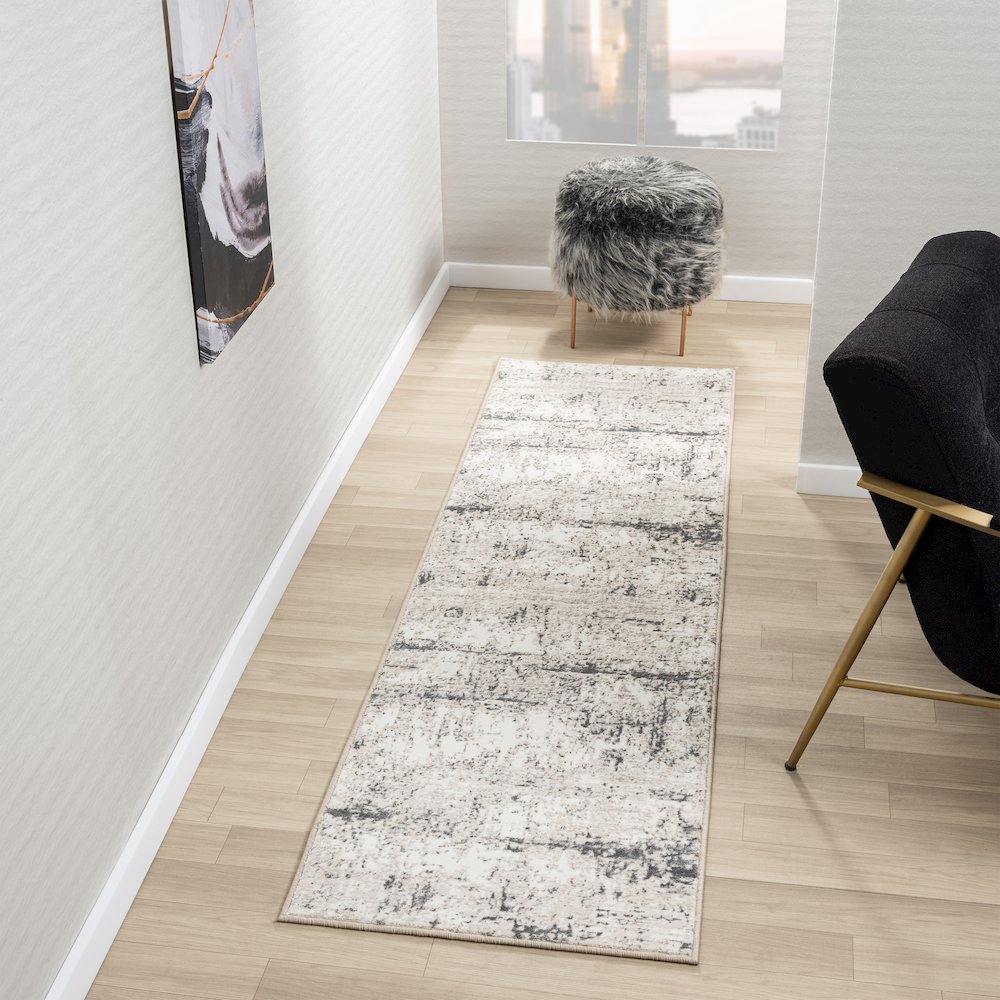 Antalya Durable Performance Area Rug Indoor in Beige/Gray, 2' x 7'. Picture 2
