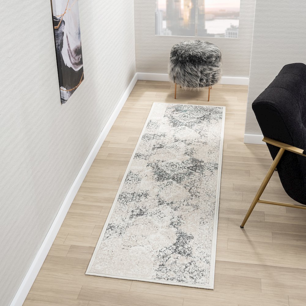 Antalya Durable Performance Area Rug Indoor in Beige/Blue, 2' x 7'. Picture 2