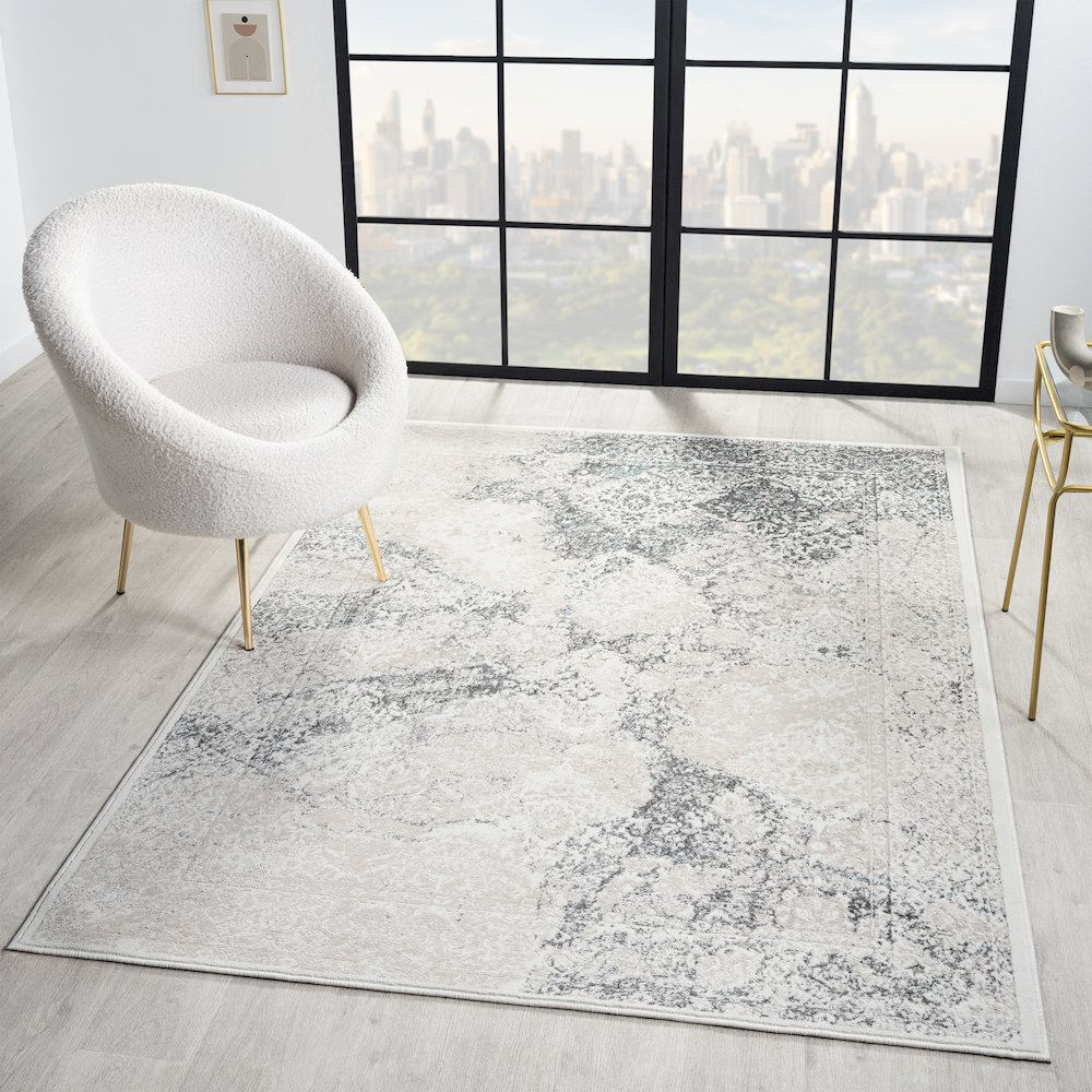 Antalya Durable Performance Area Rug Indoor in Beige/Blue, 2' x 3'. Picture 8