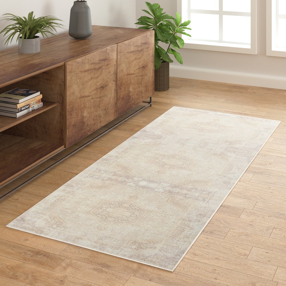 Aria Durable Performance Area Rug Indoor in Beige, 2' x 5'. Picture 2