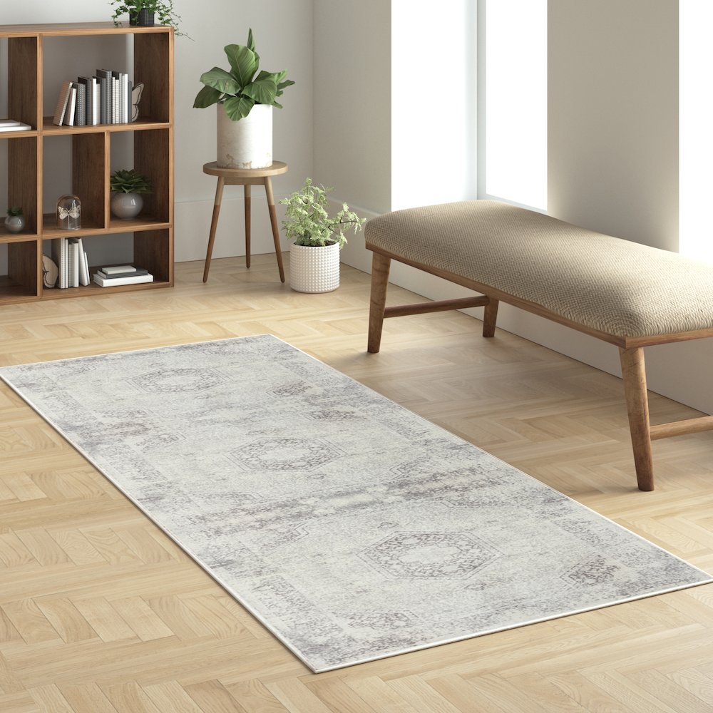 Aria Durable Performance Area Rug Indoor in Gray, 2' x 5'. Picture 2