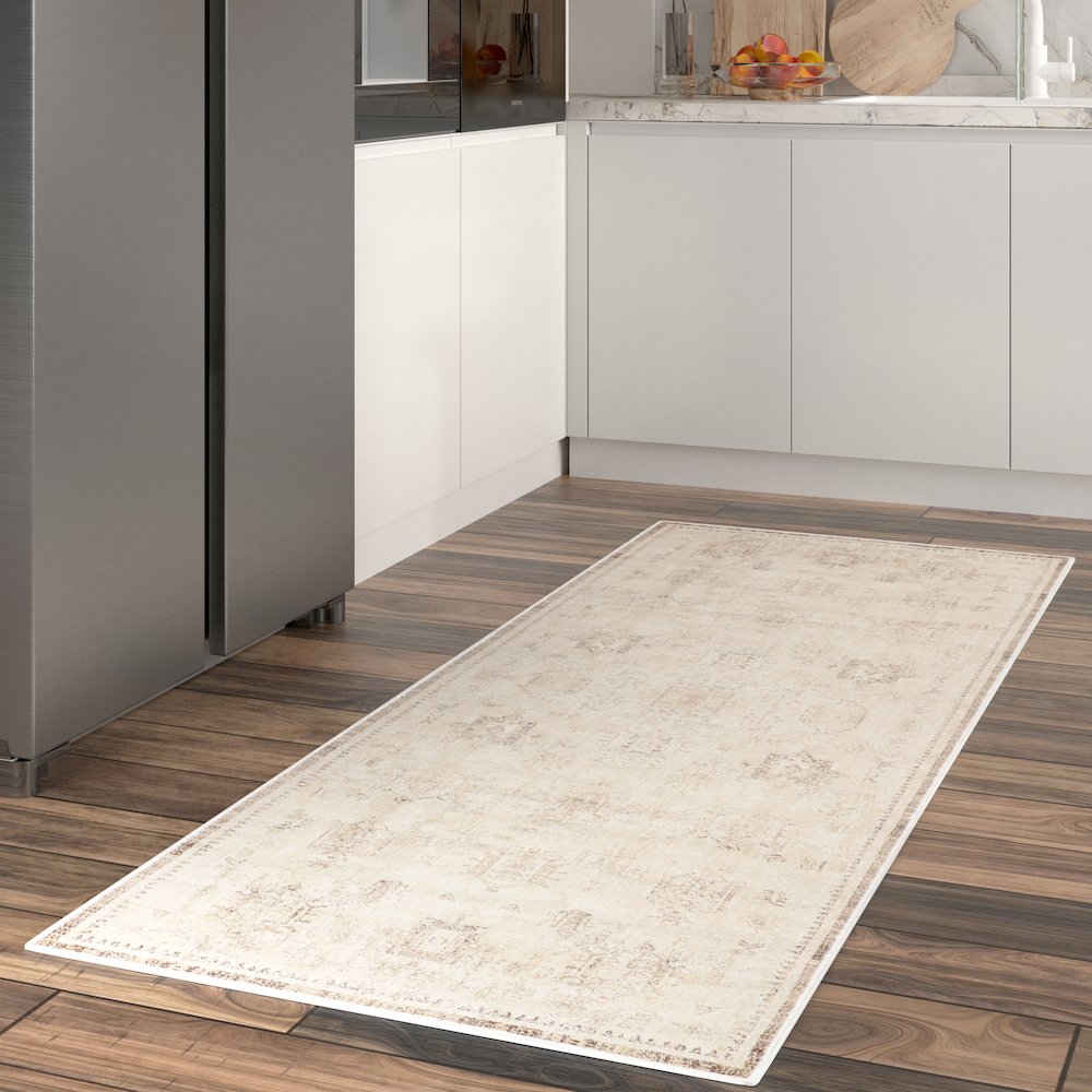 Aria Durable Performance Area Rug Indoor in Beige, 2' x 5'. Picture 2