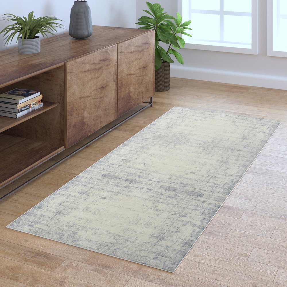 Aria Durable Performance Area Rug Indoor in Gray/Blue, 2' x 5'. Picture 2