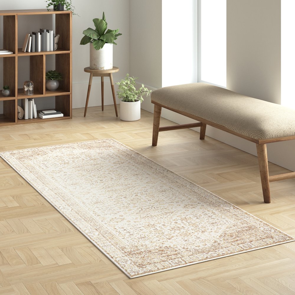 Aria Durable Performance Area Rug Indoor in Beige, 2' x 5'. Picture 2