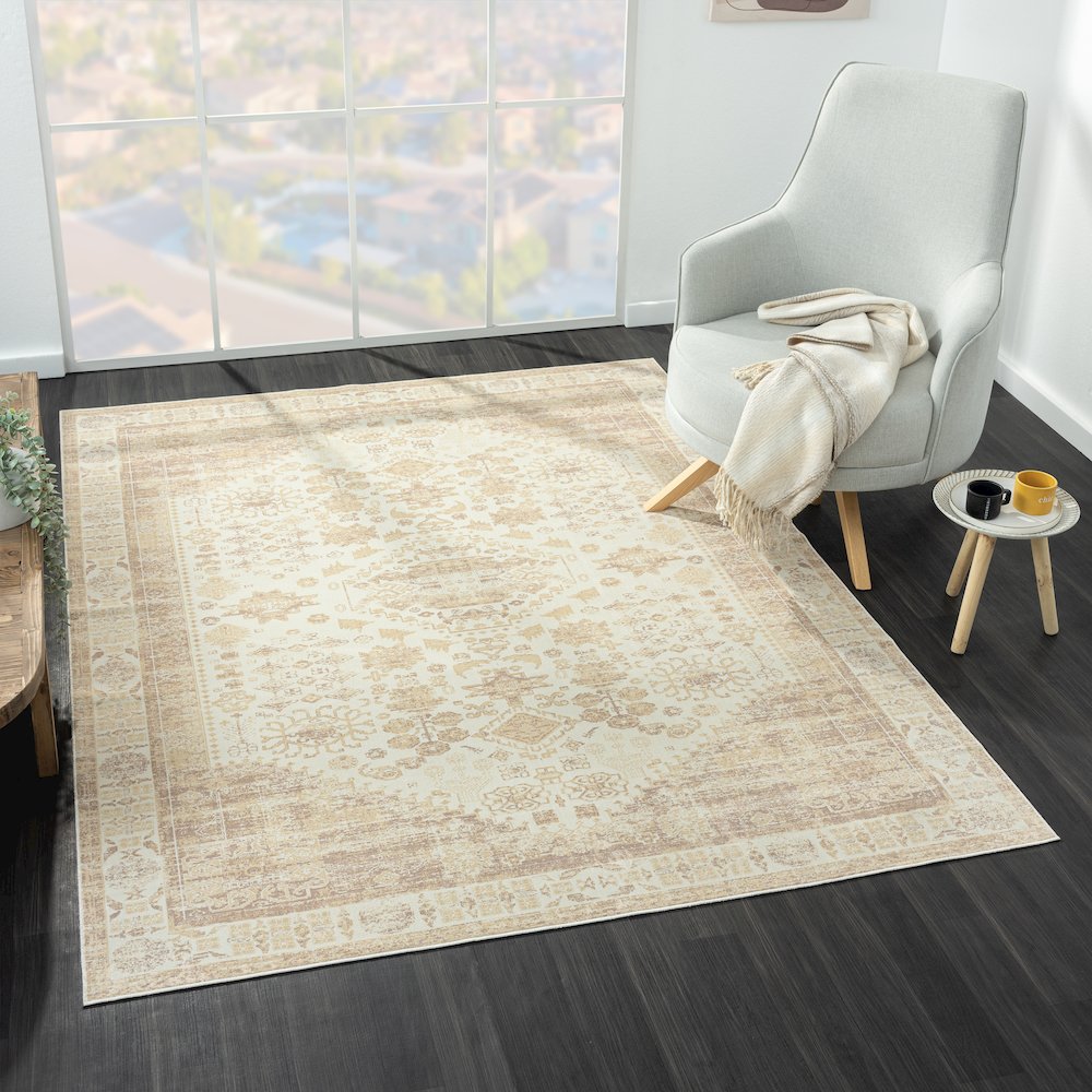 Aria Durable Performance Area Rug Indoor in Beige, 2' x 5'. Picture 8