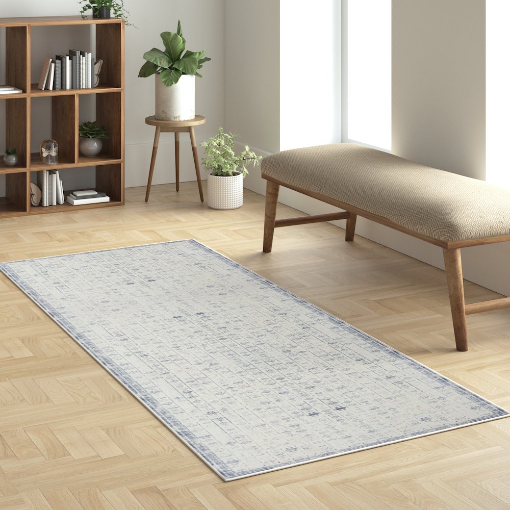 Aria Durable Performance Area Rug Indoor in Gray/Blue, 2' x 5'. Picture 2
