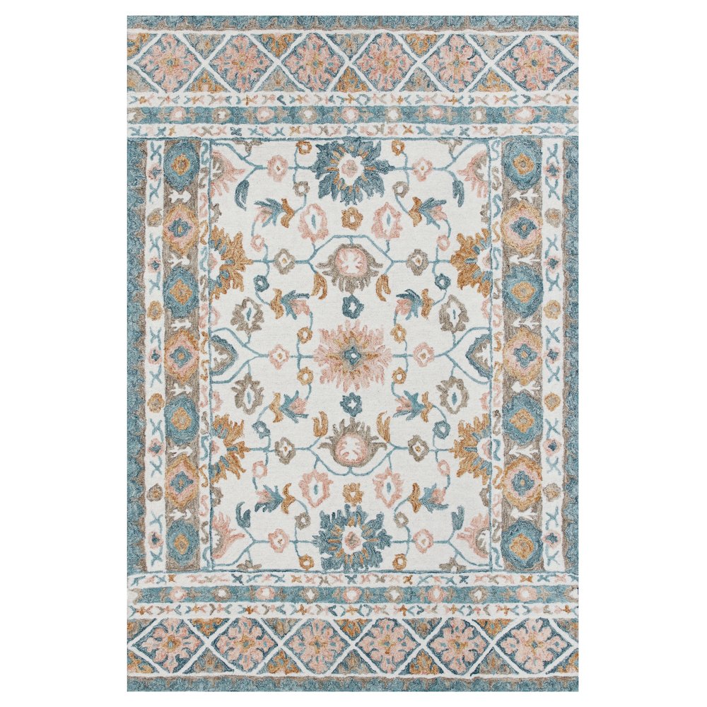 Babylon Wool Area Rug Indoor in Blue/Pink, 9' x 12'. Picture 1