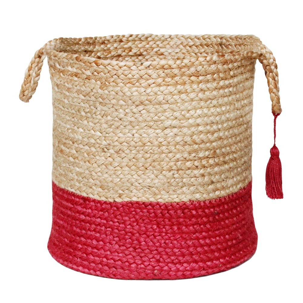Baskets Jute Indoor Basket in Tan/Red, 17" x 17" x 17". Picture 1