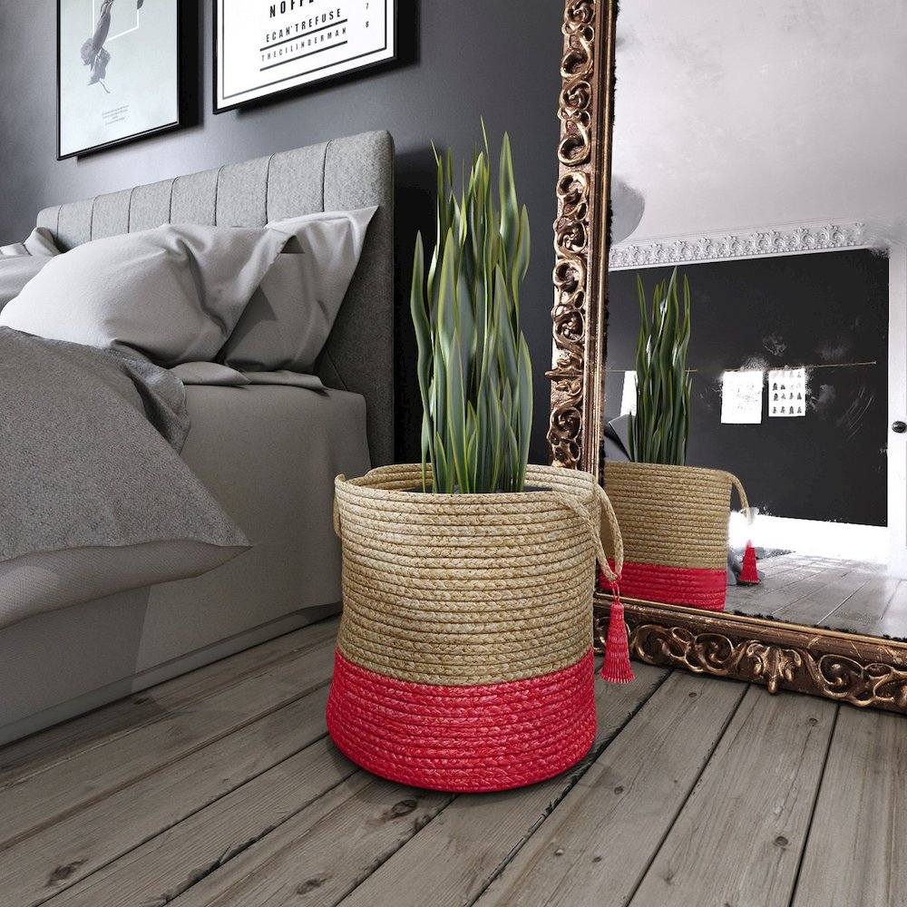 Baskets Jute Indoor Basket in Tan/Red, 17" x 17" x 17". Picture 2