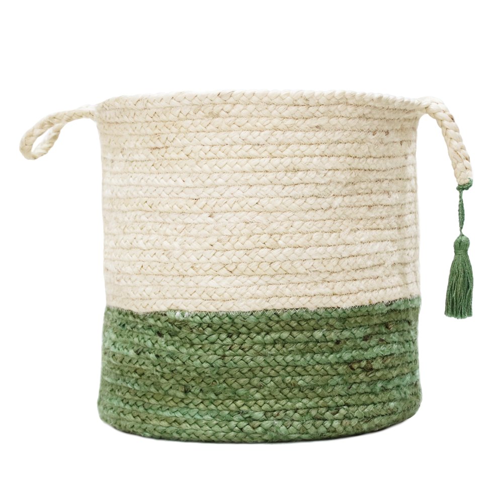 Baskets Jute Indoor Basket in White/Green, 19" x 19" x 19". Picture 1