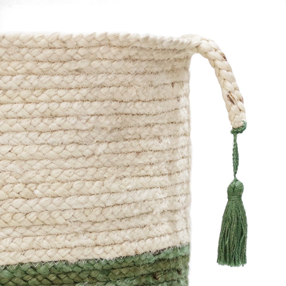 Baskets Jute Indoor Basket in White/Green, 19" x 19" x 19". Picture 4