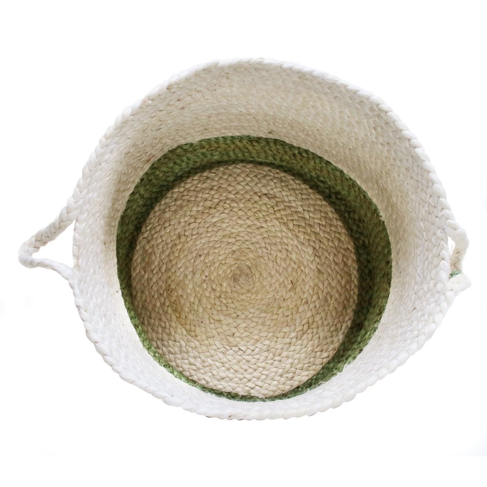 Baskets Jute Indoor Basket in White/Green, 19" x 19" x 19". Picture 5